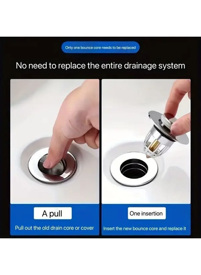 Copper Core Stainless Steel Bathroom Sink Plug With Pop Up Push And Hair Catcher - Image 1